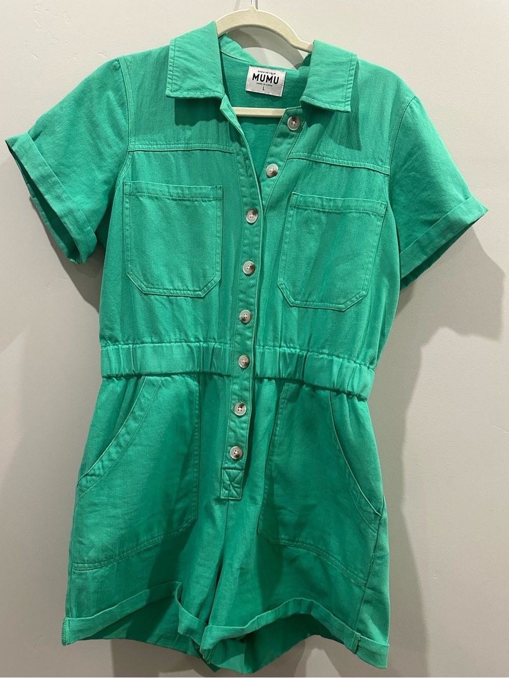 Show Me Your Mumu Teal-Green Short Sleeve Button Romper